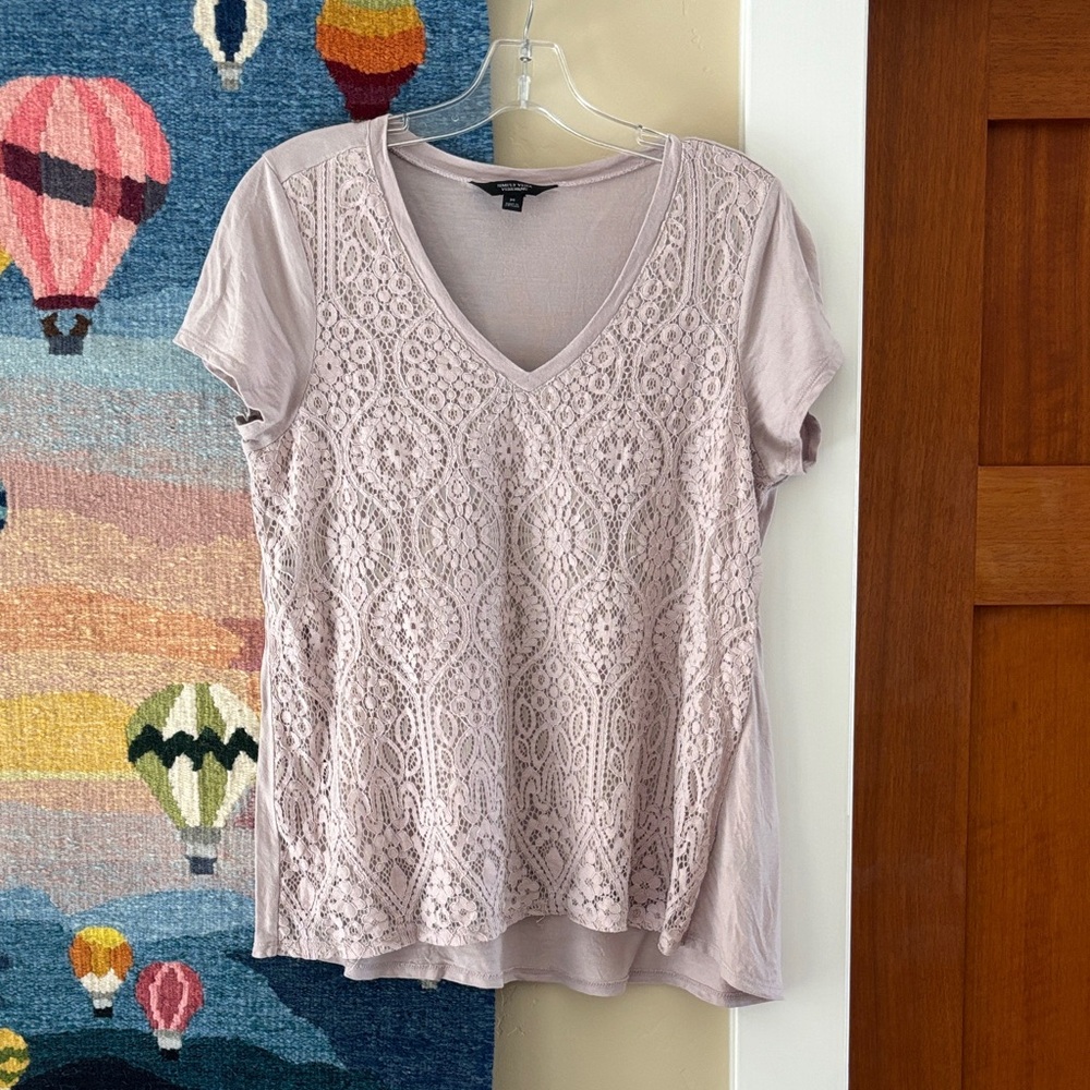 Lace Front V-Neck Short Sleeve Women’s Top - Light Pink